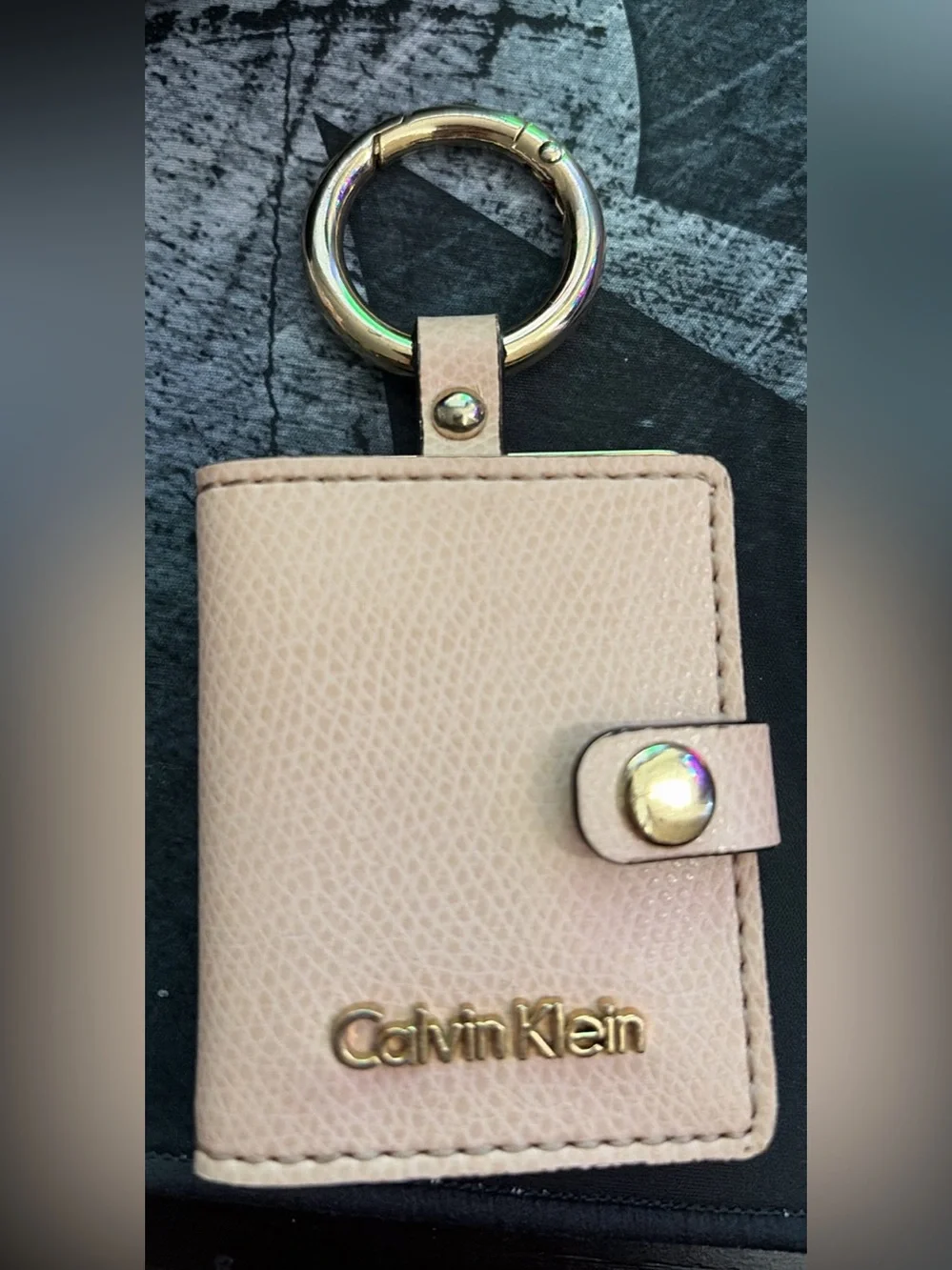 Calvin Klein Pale Pink Key & Card Holder with Gold Ring